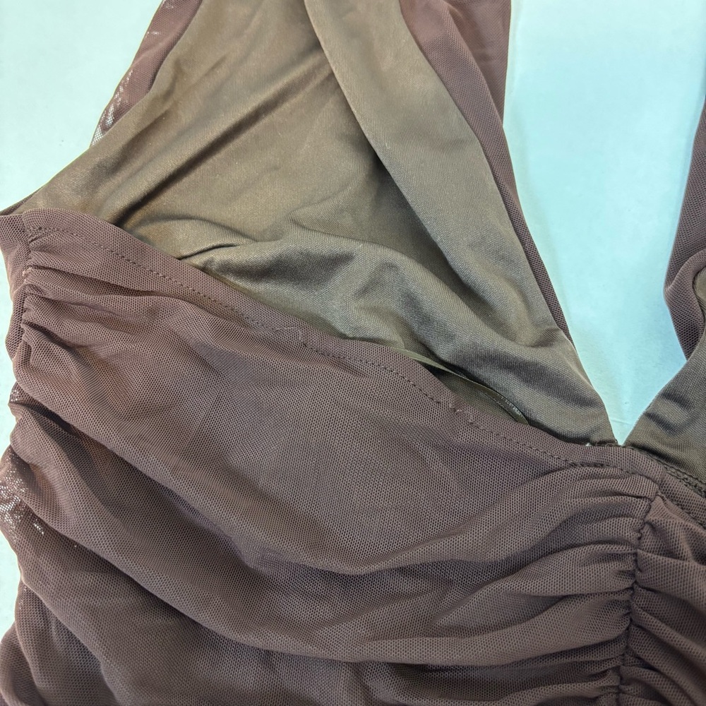 Bardot x REVOLVE Sephera Halter Mesh Midi Dress in Chocolate Size 12 - Picture 5 of 14